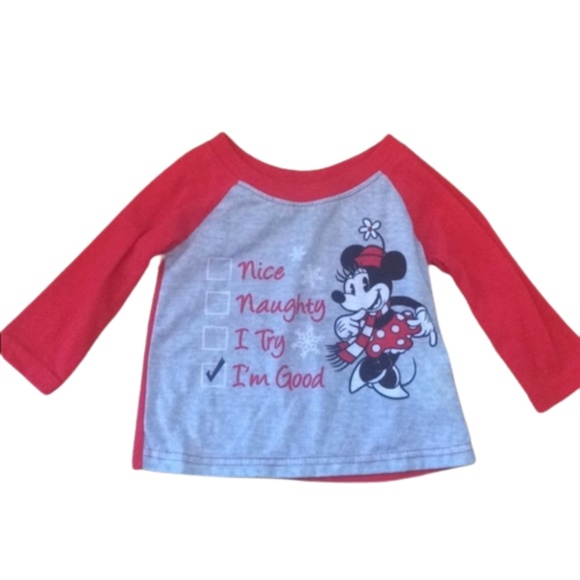 DISNEY 12M baby long sleeved pajama top Minnie red gray - Picture 2 of 6
